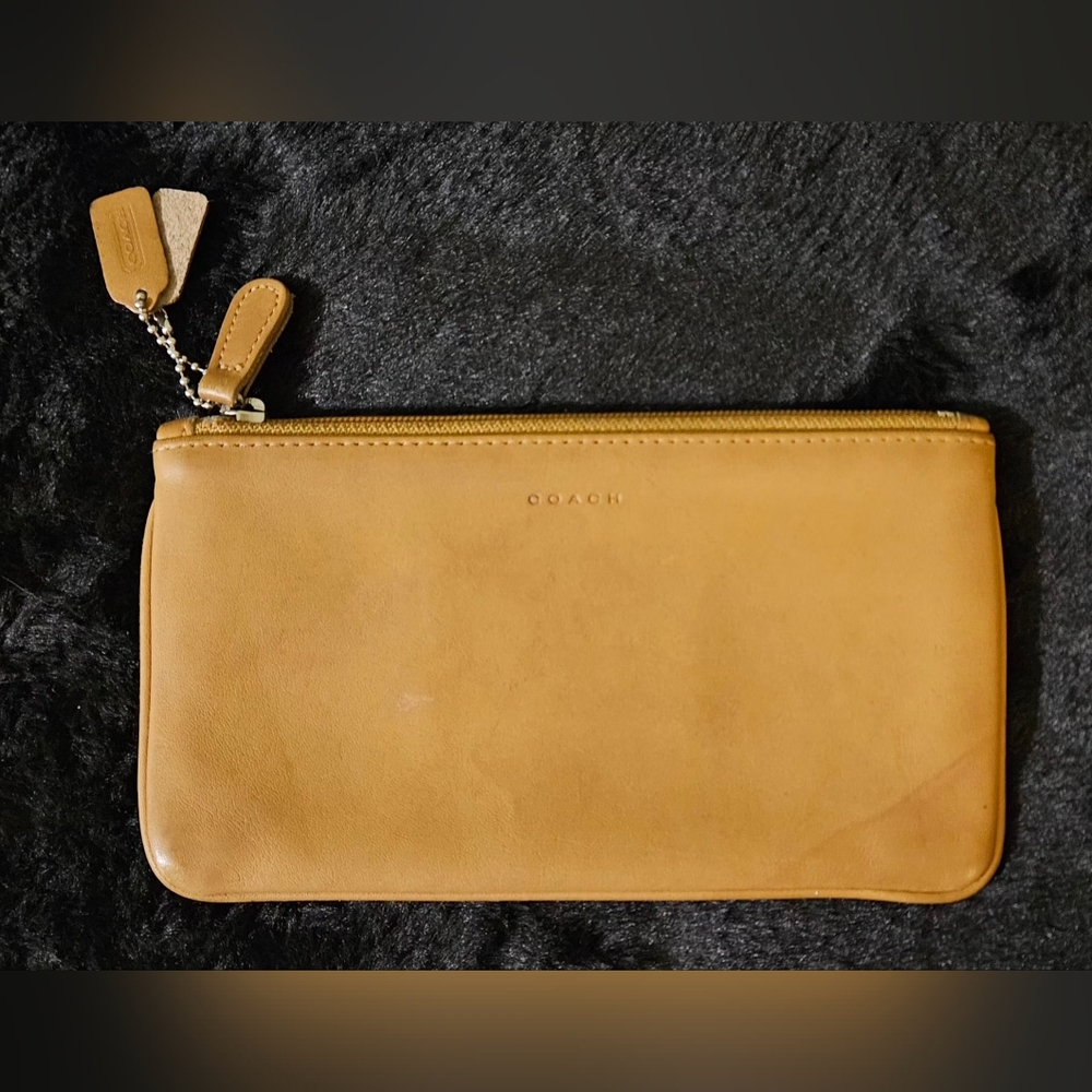 Coach Vintage Camel Leather Flat Cosmetic Bag Case Pouch